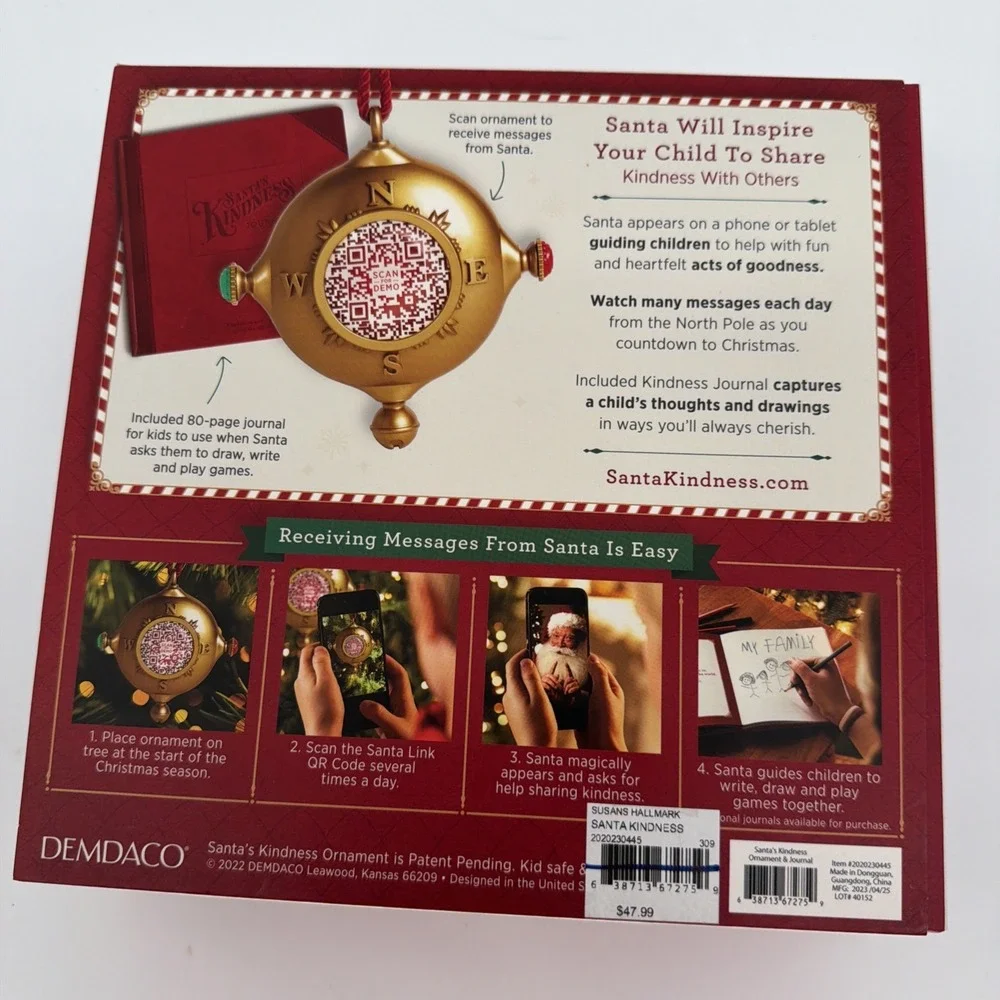 Demdaco Santa's Kindness Interactive Christmas Ornament & Journal NEW